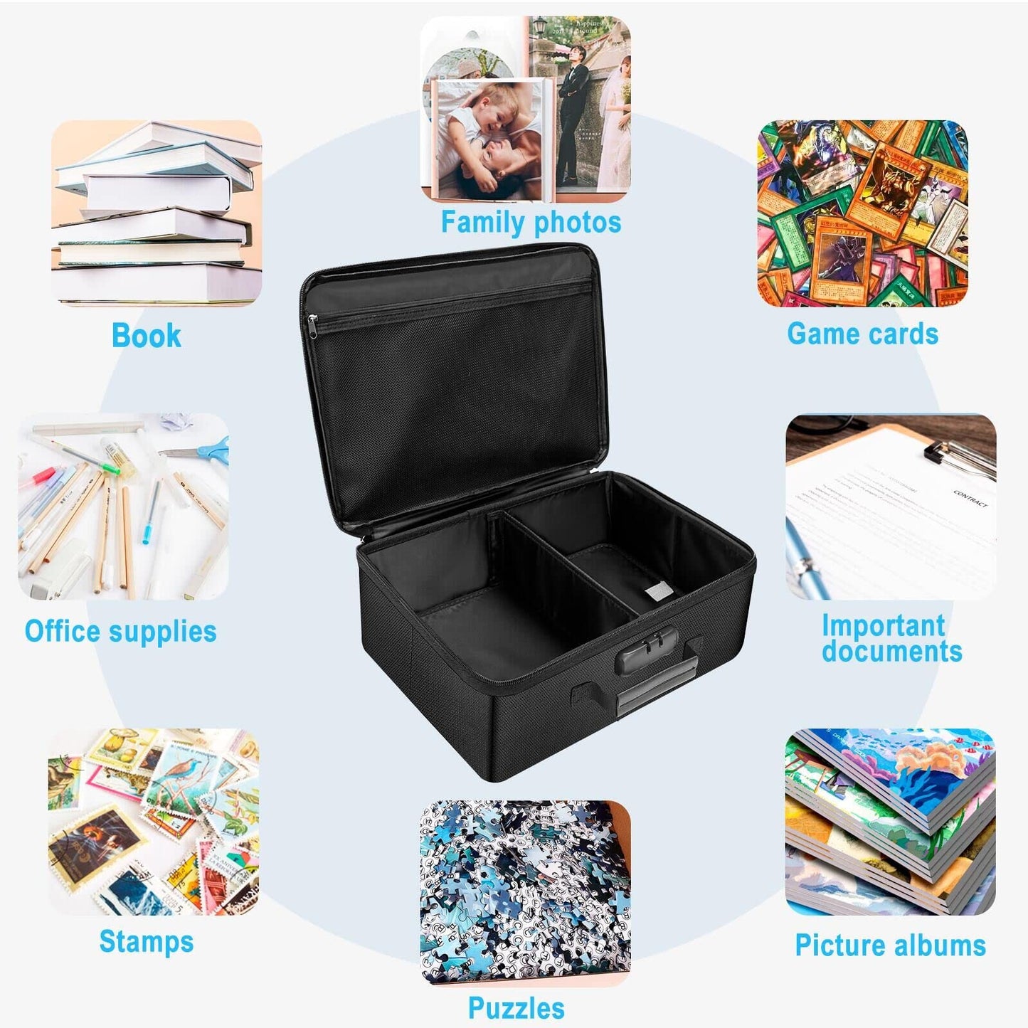 ENGPOW Fire Resistant Photo Storage Box with 16 Interior 4" x 6" Photo Boxes (Multi-Color), Lockable Photo Storage Box, Foldable Portable Photo Storage Container with Handles to Hold Photos , pictures, photography rafts