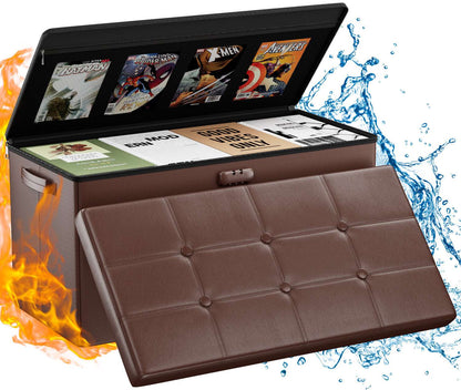 Brown Fireproof Storage Ottoman Bench Folding Bench with Lock
