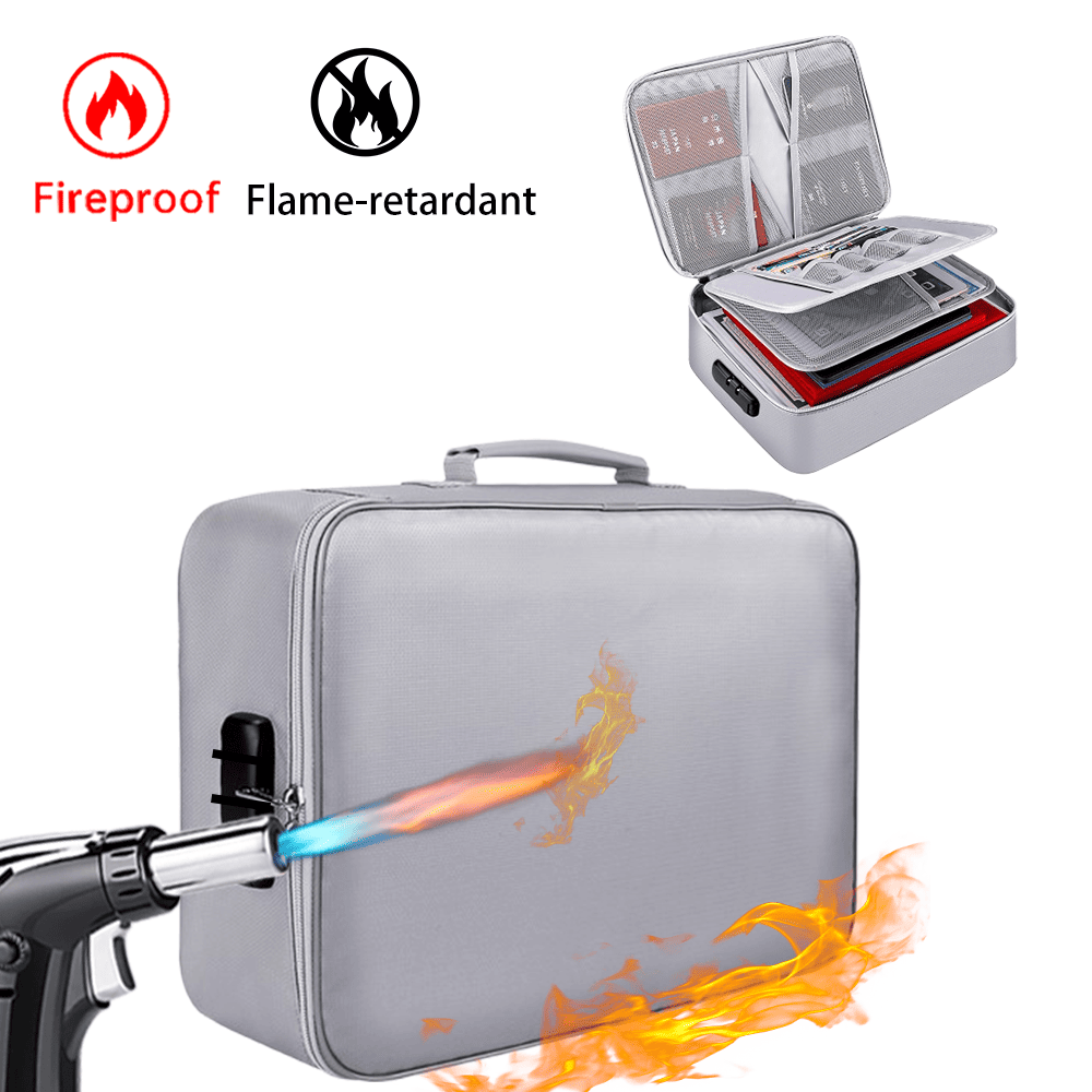 Fireproof Document Bag with Lock Money Safe Pouch Home Office Travel