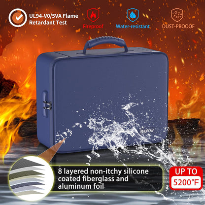 ENGPOW 5200°F Fireproof Document Bag with Lock: 13-Pocket File Safe (Blue)