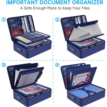 ENGPOW 5200°F Fireproof Document Bag with Lock: 13-Pocket File Safe (Blue)
