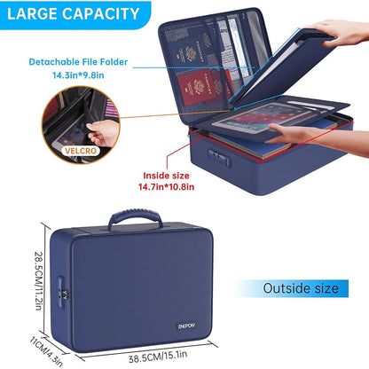 ENGPOW 5200°F Fireproof Document Bag with Lock: 13-Pocket File Safe (Blue)