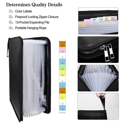ENGPOW Fireproof Document Bag & File Organizer - Black (13 Pockets)