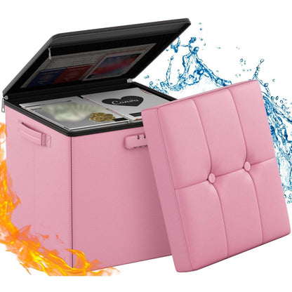 ENGPOW Storage Bench, Fireproof Folding Storage Bench with Lock, 76.2cm Fireproof and Waterproof Storage Chest Footstool Leather Bedroom Bench, Can Store Documents, Valuables, Black