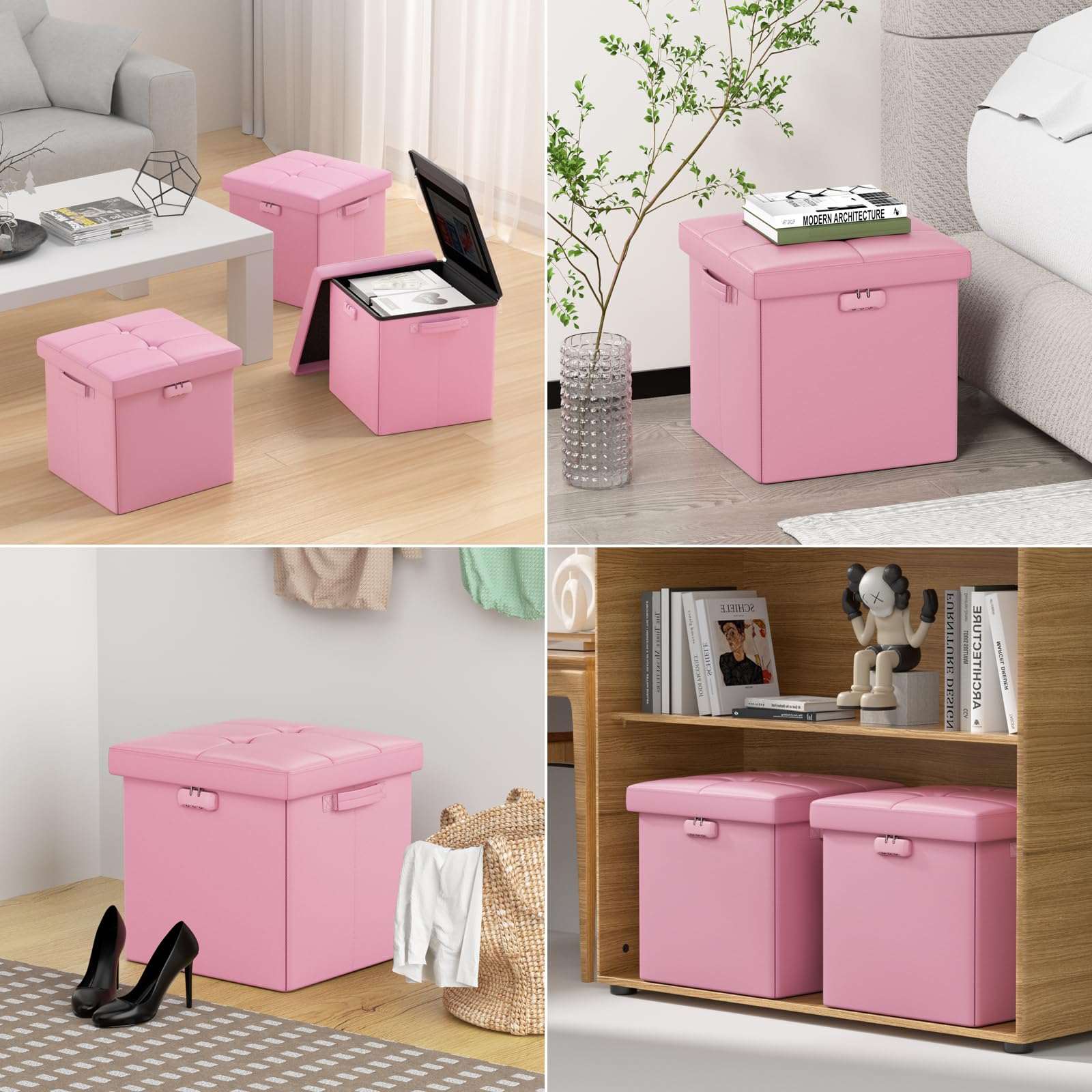 ENGPOW Storage Bench, Fireproof Folding Storage Bench with Lock, 76.2cm Fireproof and Waterproof Storage Chest Footstool Leather Bedroom Bench, Can Store Documents, Valuables, Black