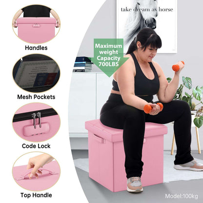 ENGPOW Storage Bench, Fireproof Folding Storage Bench with Lock, 76.2cm Fireproof and Waterproof Storage Chest Footstool Leather Bedroom Bench, Can Store Documents, Valuables, Black