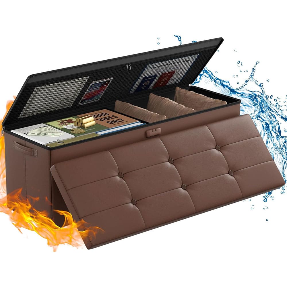 ENGPOW Fireproof Storage Bench with Lock – Folding Fireproof Footstool & Chest for Documents & Valuables, Pink