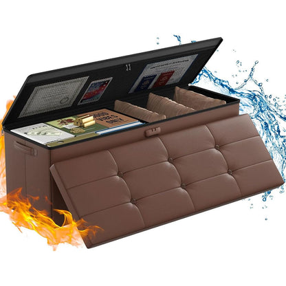 ENGPOW Fireproof Storage Bench with Lock – Folding Fireproof Footstool & Chest for Documents & Valuables, Pink