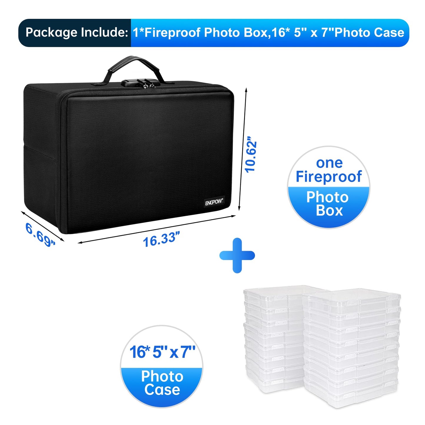 ENGPOW Fireproof Photo Storage Box with 16 Inner 4 x 6 Photo Case(Clear),  Box Organizer with Lock,Collapsible Portable Storage Containers with Handle  for Picture,Valuables : : Home