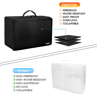 ENGPOW Fire Resistant Photo Storage Box 5" x 7" Photo Box (Clear), 16 Interior Photo Storage Boxes with Lock, Foldable Portable Photo Storage Container with Photos, Pictures, Values