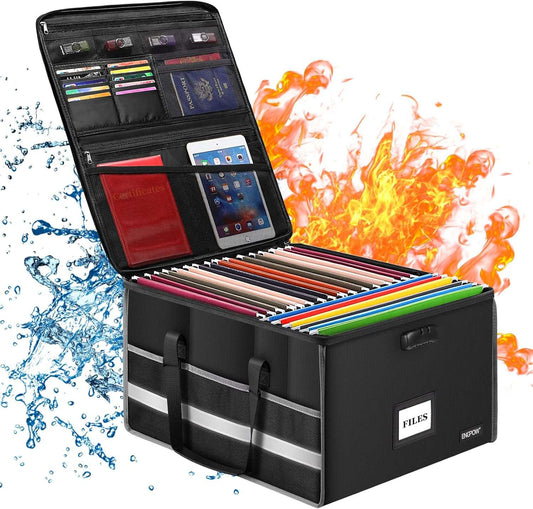 ENGPOW File Box with Lock, Fireproof Document Box File Storage Organizer Box with Inserts and Mesh Pockets,Collapsible Portable Large Filing Box File Cabinet for Hanging Both Letter and Legal Folders