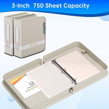 ENGPOW Fireproof Document Binder – Beige 3-Ring Zipper File Organizer
