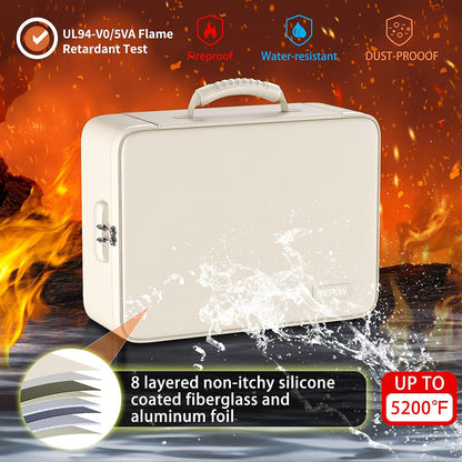 ENGPOW 5200°F Fireproof Document Bag with Lock: Multi-Layer Safe Box (Beige)