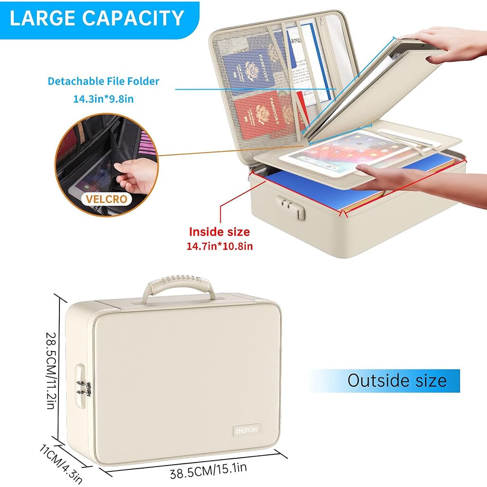ENGPOW 5200°F Fireproof Document Bag with Lock: Multi-Layer Safe Box (Beige)