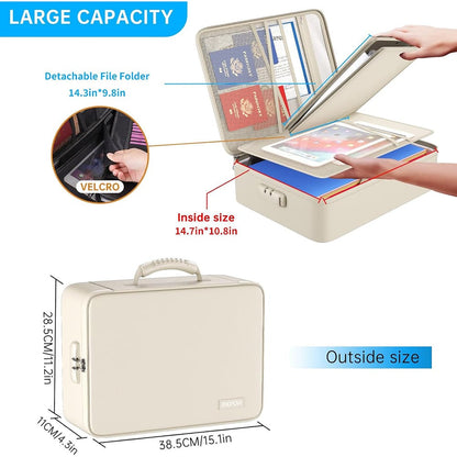 ENGPOW 5200°F Fireproof Document Bag with Lock: Multi-Layer Safe Box (Beige)