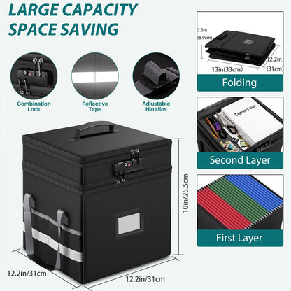 Fireproof File Box Portable Double Layer Waterproof Storage Case Lock