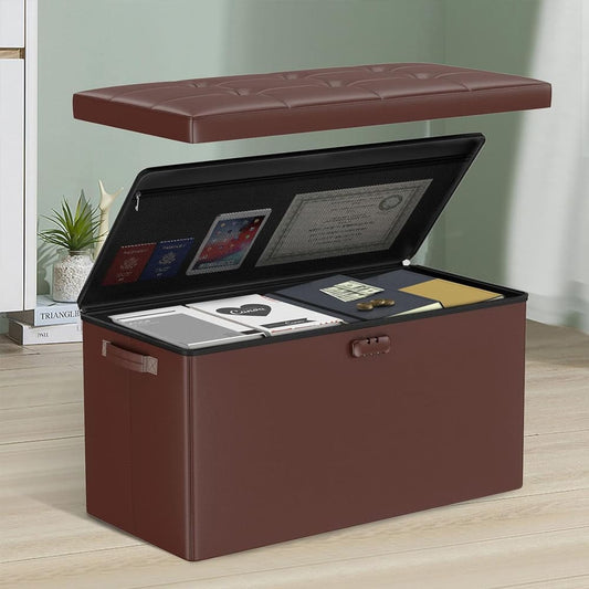 Brown Fireproof Storage Ottoman Bench Folding Bench with Lock