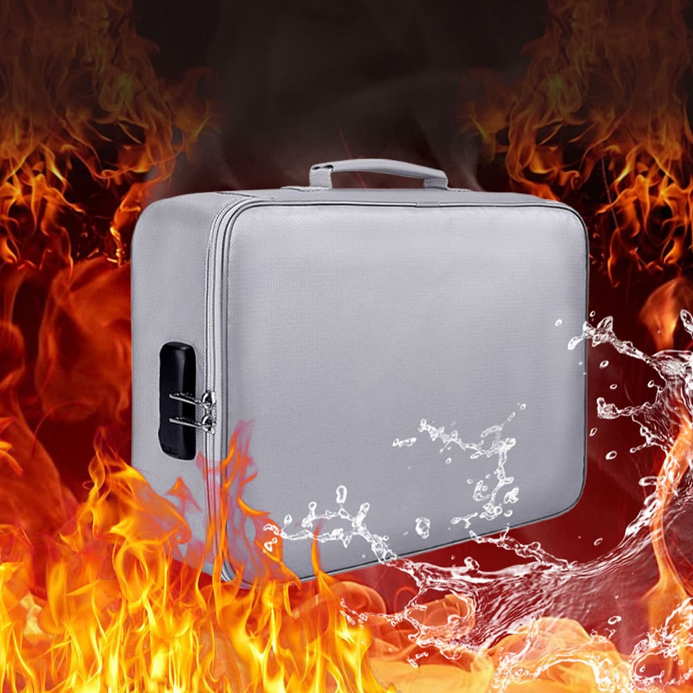 Fireproof Document Bag with Lock Money Safe Pouch Home Office Travel