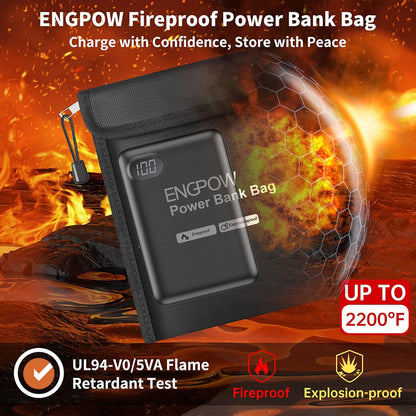 ENGPOW Fireproof Power Bank Bag: Explosion-Proof Electronic Case (9"x7")