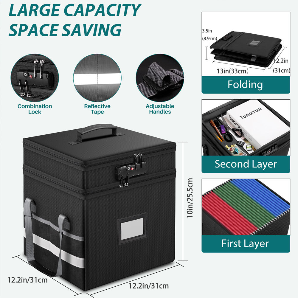 Fireproof portable double-layer waterproof file box with lock reflective strip