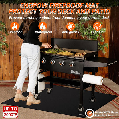 ENGPOW 68"x48" Fireproof Under Grill Mat: 2000°F Deck & Lawn Protector