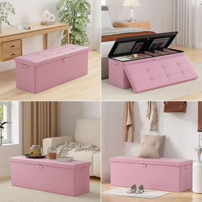 ENGPOW Fireproof Storage Bench with Lock – Folding Fireproof Footstool & Chest for Documents & Valuables, Pink