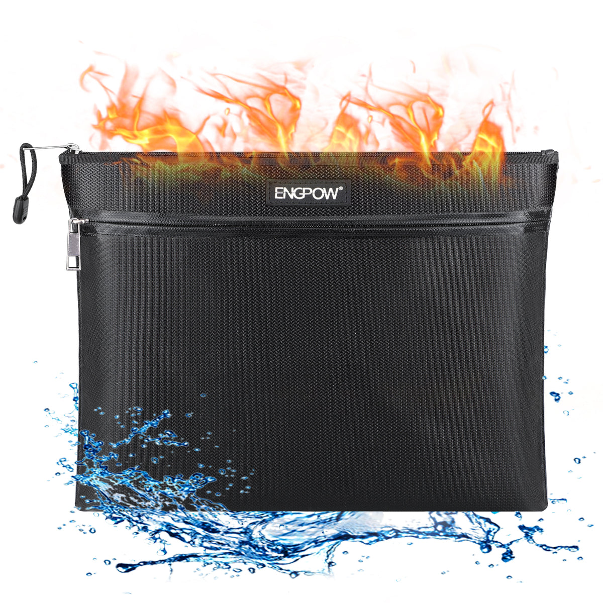 ENGPOW 2000°F Fireproof Money & Document Bag: Double Zipper Pouch (Black)