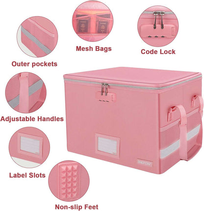 ENGPOW Fireproof File Box with Lock Collapsible Organizer Pink Portable Safe
