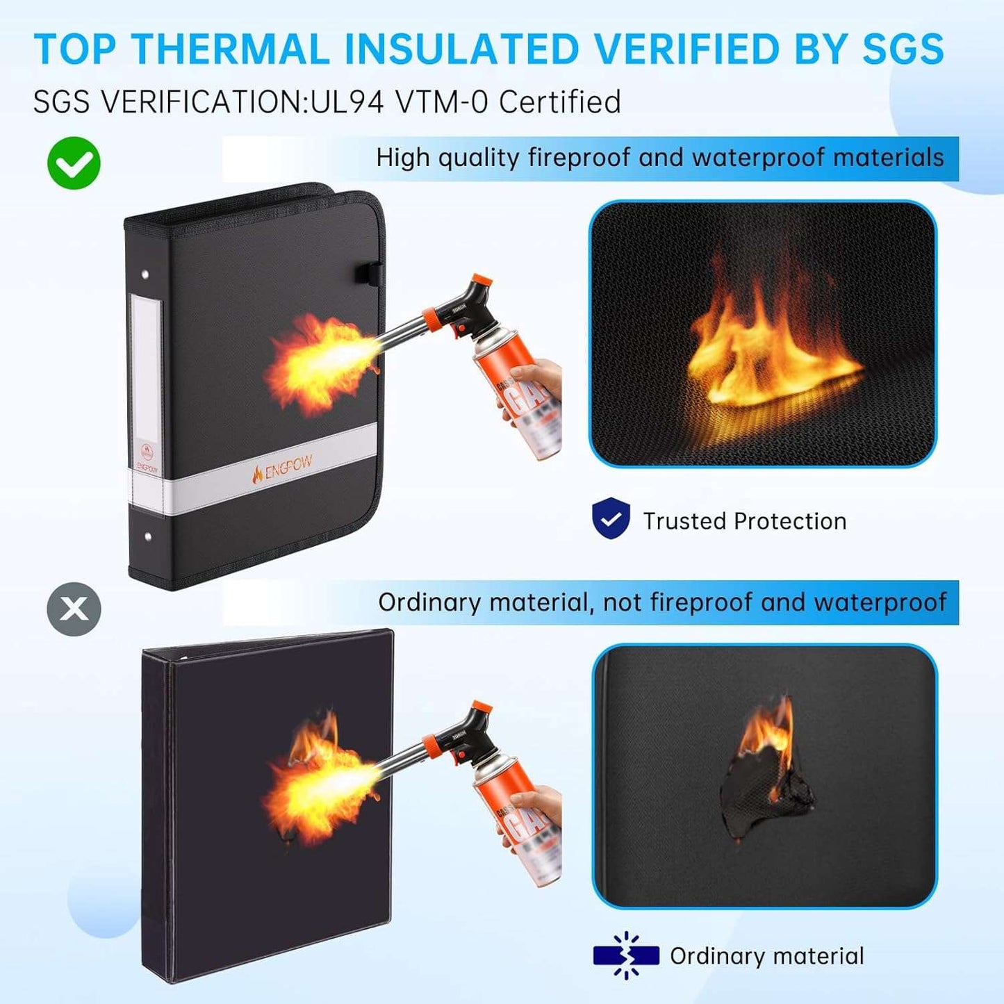 ENGPOW Fireproof & Dust-Proof 3-Ring Binder with Zipper & Reflective Strip