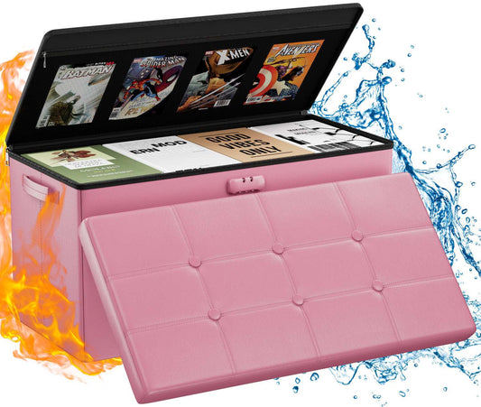 Pink Fireproof Storage Ottoman Bench Folding Bench with Lock