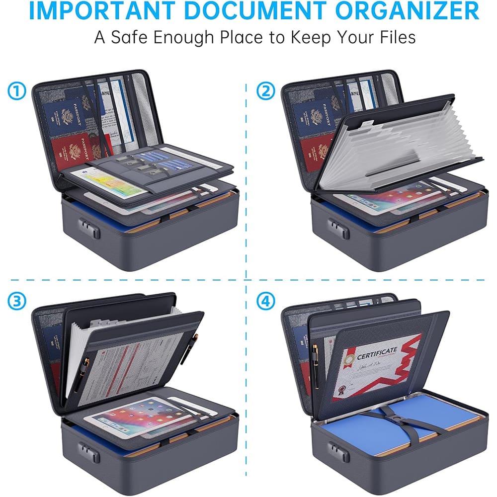 ENGPOW 5200°F Fireproof Document Organizer Bag: Multi-Layer File Safe (Gray)