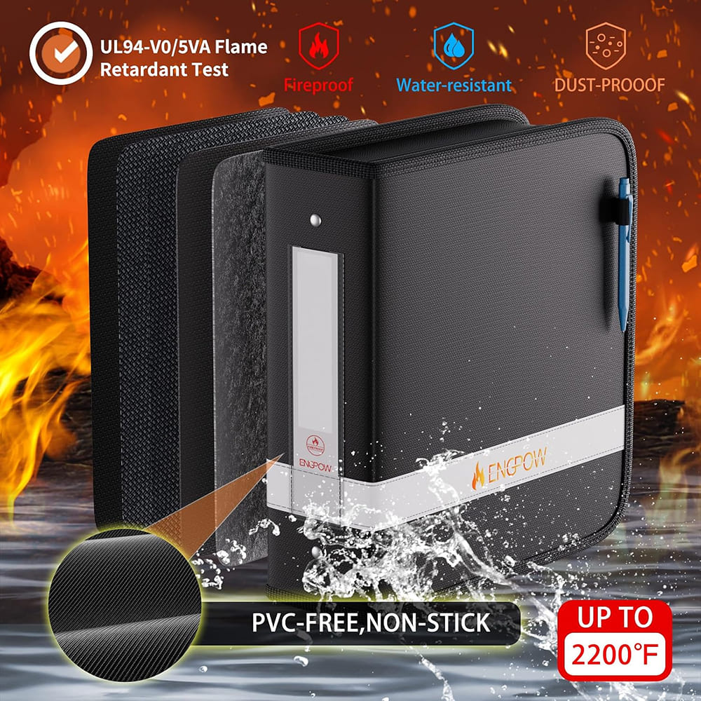 ENGPOW Fireproof 3 Ring Binder with Zipper Waterproof Document Organizer