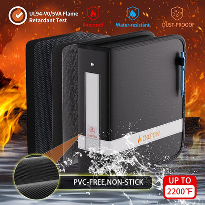 ENGPOW Fireproof 3 Ring Binder with Zipper Waterproof Document Organizer