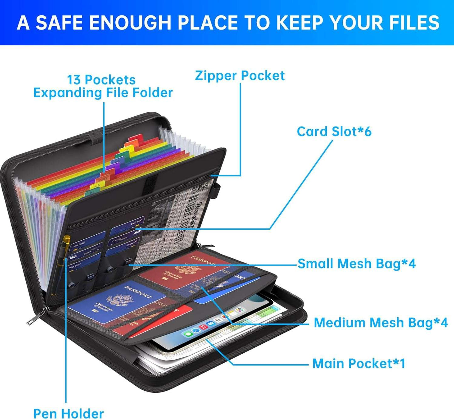ENGPOW Fireproof & Water-Resistant 13-Pocket Accordion File Organizer