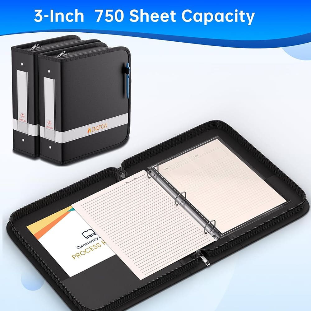 ENGPOW Fireproof 3 Ring Binder with Zipper Waterproof Document Organizer