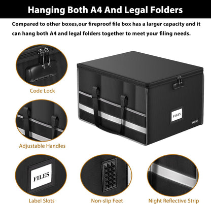 ENGPOW File Box with Lock, Fireproof Document Box File Storage Organizer Box with Inserts and Mesh Pockets,Collapsible Portable Large Filing Box File Cabinet for Hanging Both Letter and Legal Folders