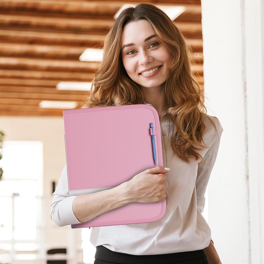 ENGPOW Pink Fireproof 3 Ring Binder with Zipper Waterproof Document Organizer