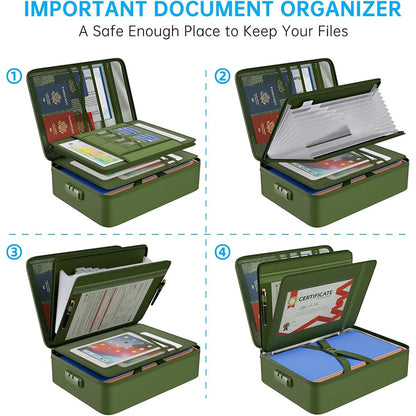 ENGPOW 5200°F Fireproof File Organizer Bag: Lockable Document Safe (Green)