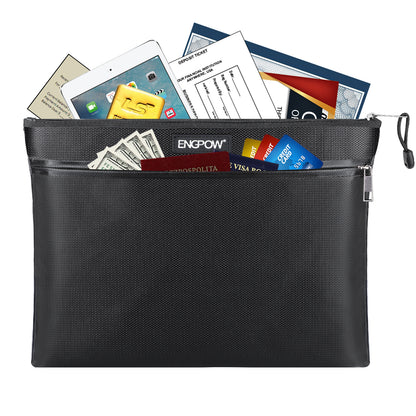 ENGPOW 2000°F Fireproof Money & Document Bag: Double Zipper Pouch (Black)