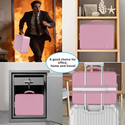ENGPOW 5200°F Fireproof Document Organizer Bag with Lock: 13 Pockets (Pink)