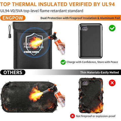 ENGPOW Fireproof Power Bank Bag: Explosion-Proof Electronic Case (9"x7")