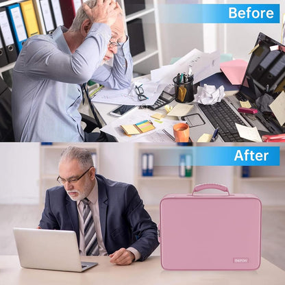 ENGPOW 5200°F Fireproof Document Organizer Bag with Lock: 13 Pockets (Pink)