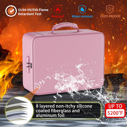 ENGPOW 5200°F Fireproof Document Organizer Bag with Lock: 13 Pockets (Pink)