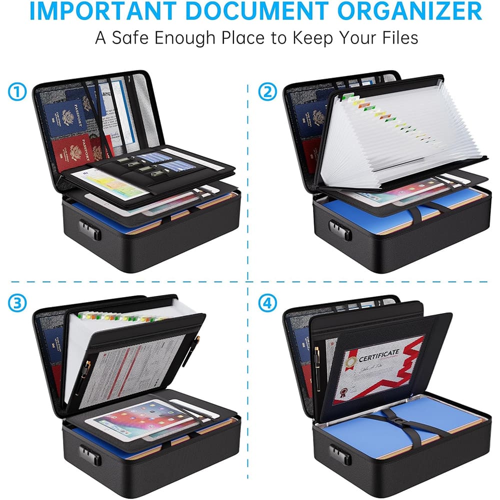 ENGPOW 5200°F Fireproof Document Box with Lock: 25-Pocket File Safe Organizer