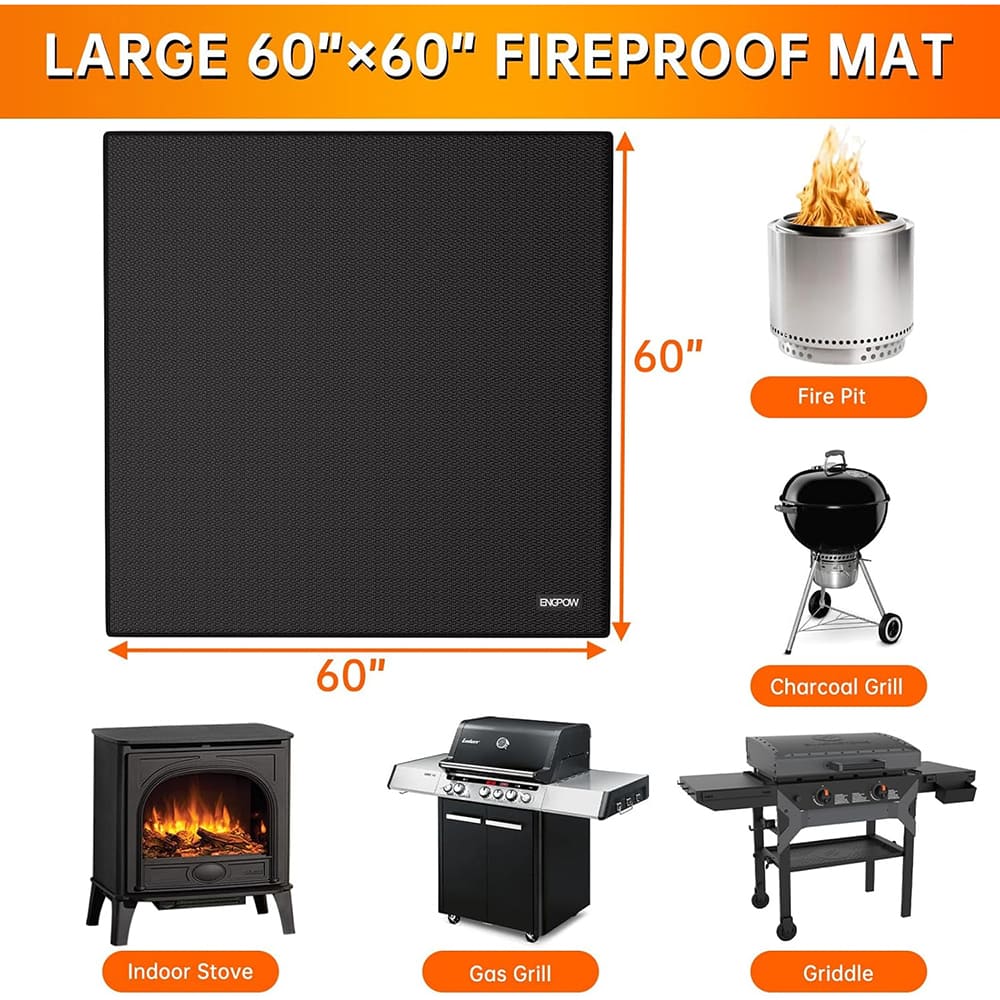 ENGPOW 60"x60" Fireproof Under Grill Mat: 2000°F Deck & Lawn Protector