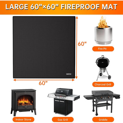 ENGPOW 60"x60" Fireproof Under Grill Mat: 2000°F Deck & Lawn Protector