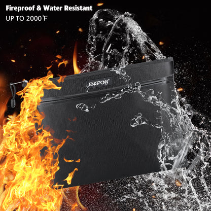 ENGPOW 2000°F Fireproof Money & Document Bag: Double Zipper Pouch (Black)