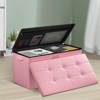Pink Fireproof Storage Ottoman Bench Folding Bench with Lock