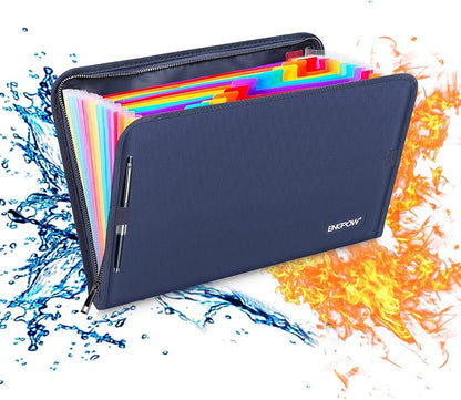 Expanding File Folder Important Document Organizer Fireproof & Waterproof Document Bag with A4 Size 3 Pockets Zipper Closure Non-Itchy Silicone Coated Portable Filing Wallet Pouch(14.3inx9.8inx1.6in)