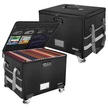ENGPOW Fireproof Rolling File Box with Lock & Wheels, Portable Document Organizer for Letter/Legal Folders